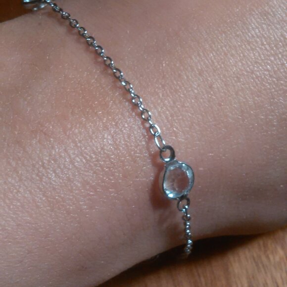 Beveled White Glass Stainless Steel Station Bracelet - Picture 2 of 12